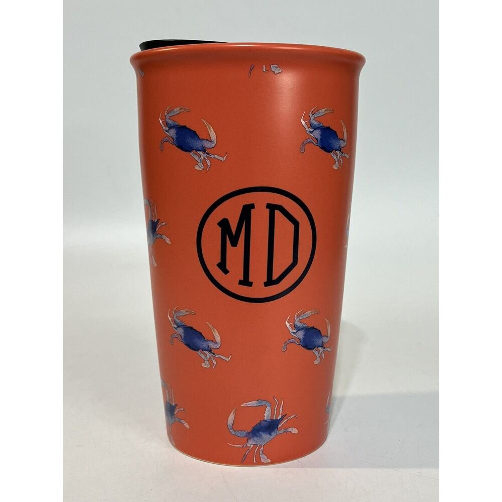 STARBUCKS Maryland Blue Crab 12 oz. Ceramic Travel Tumbler Mug Orange
